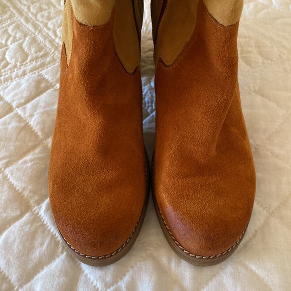 {mtng} Color block suede tall wide calf boots | yellow/orange/brown sz 40 - Picture 4 of 9